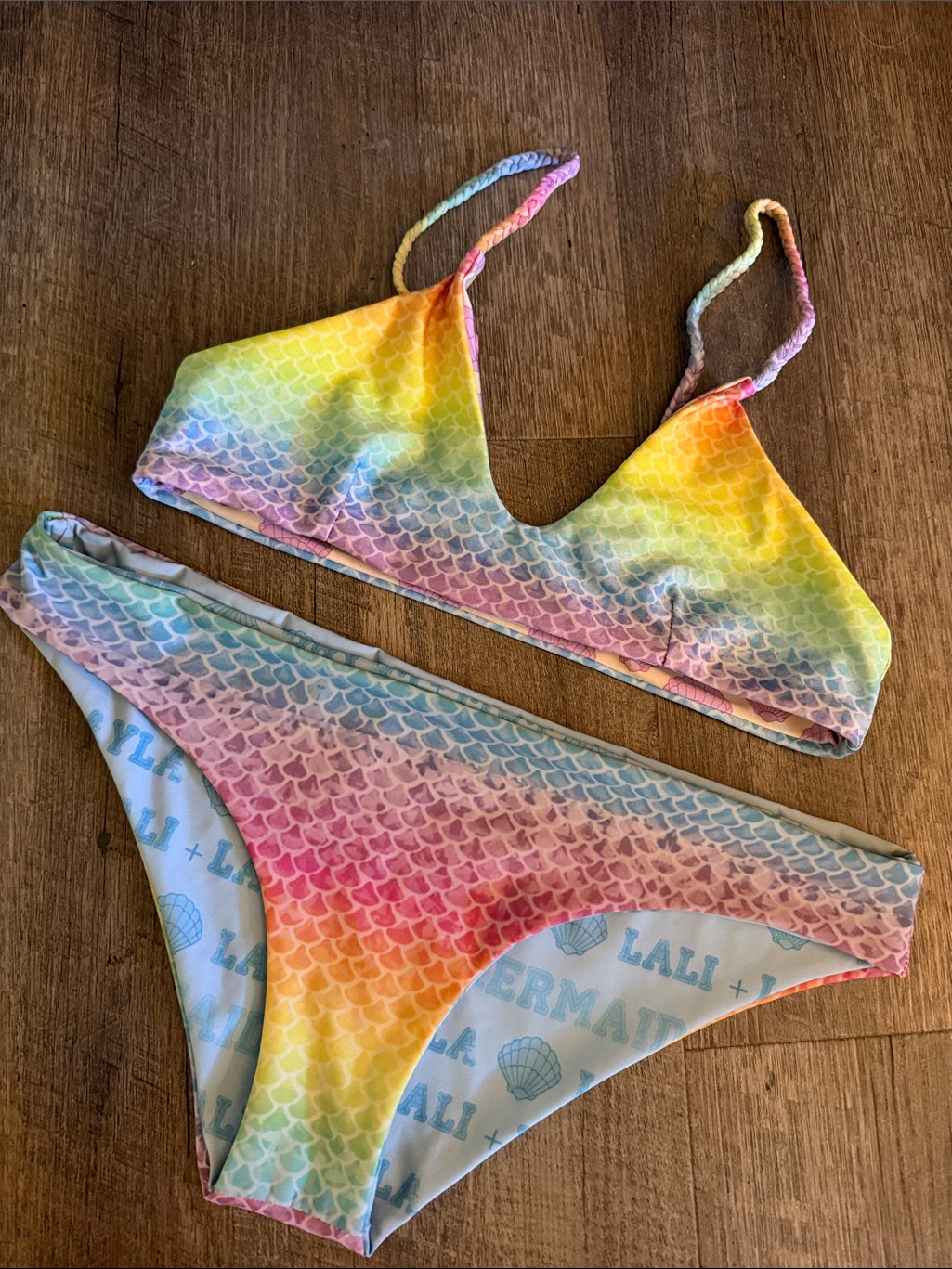 Rare Lali And Layla Rainbow Mermaid-Scale Bikini Top & Bottom Set - Multicolor